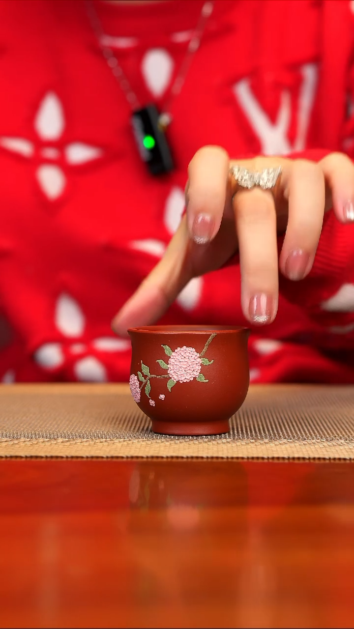 【闪购商品】紫砂茶壶朱泥 主人杯 绣球花