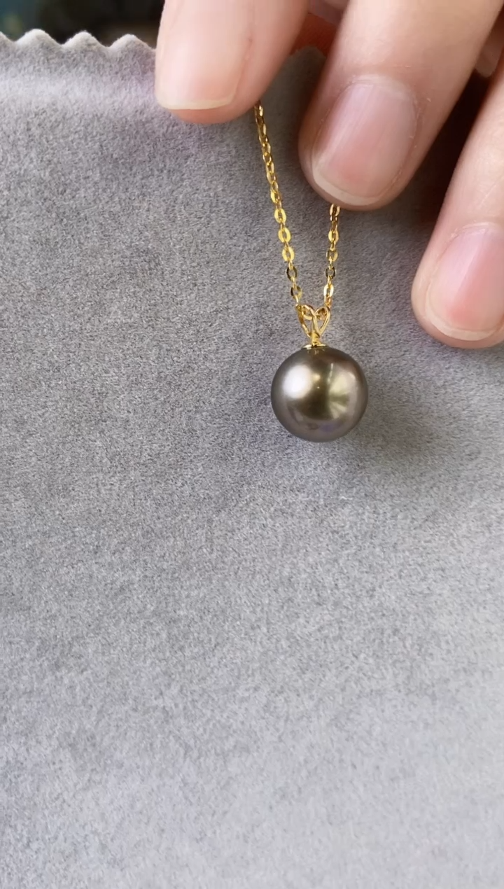 【闪购商品】海水珍珠吊坠(赠链)18K金镶嵌10-11大溪地黑珍珠吊坠