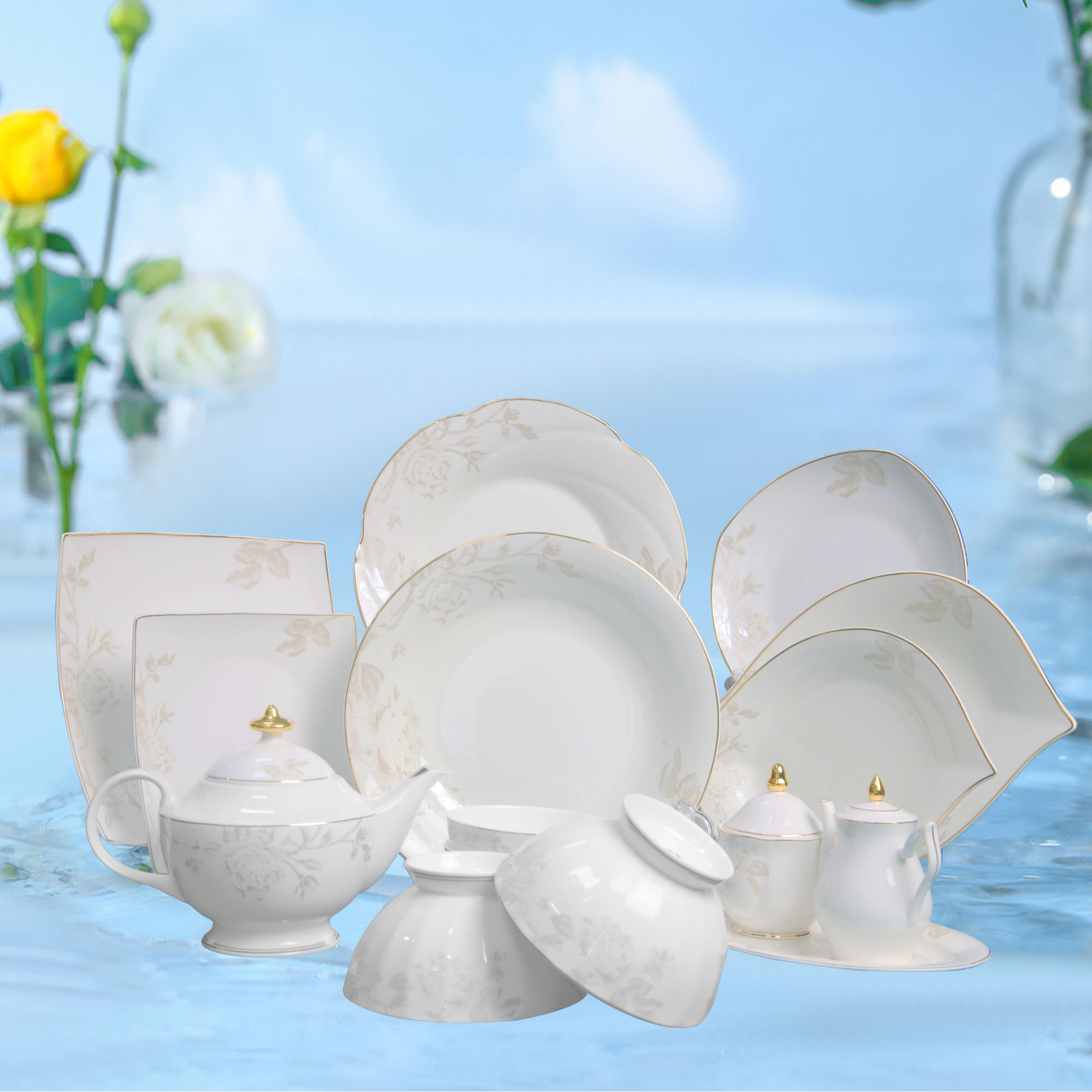 韩旦malika餐具可以单买家用描金陶瓷碗盘轻奢高档简约中式欧式