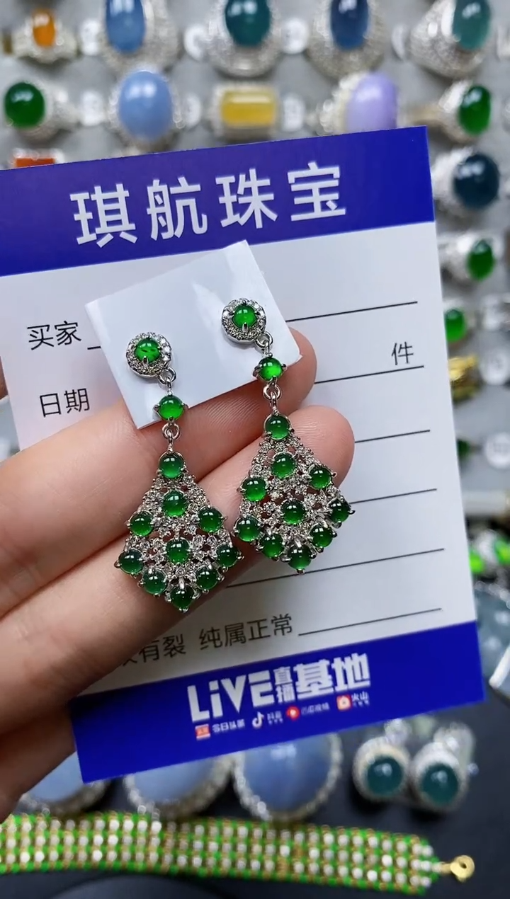 【闪购商品】翡翠耳饰银S925镶嵌0305