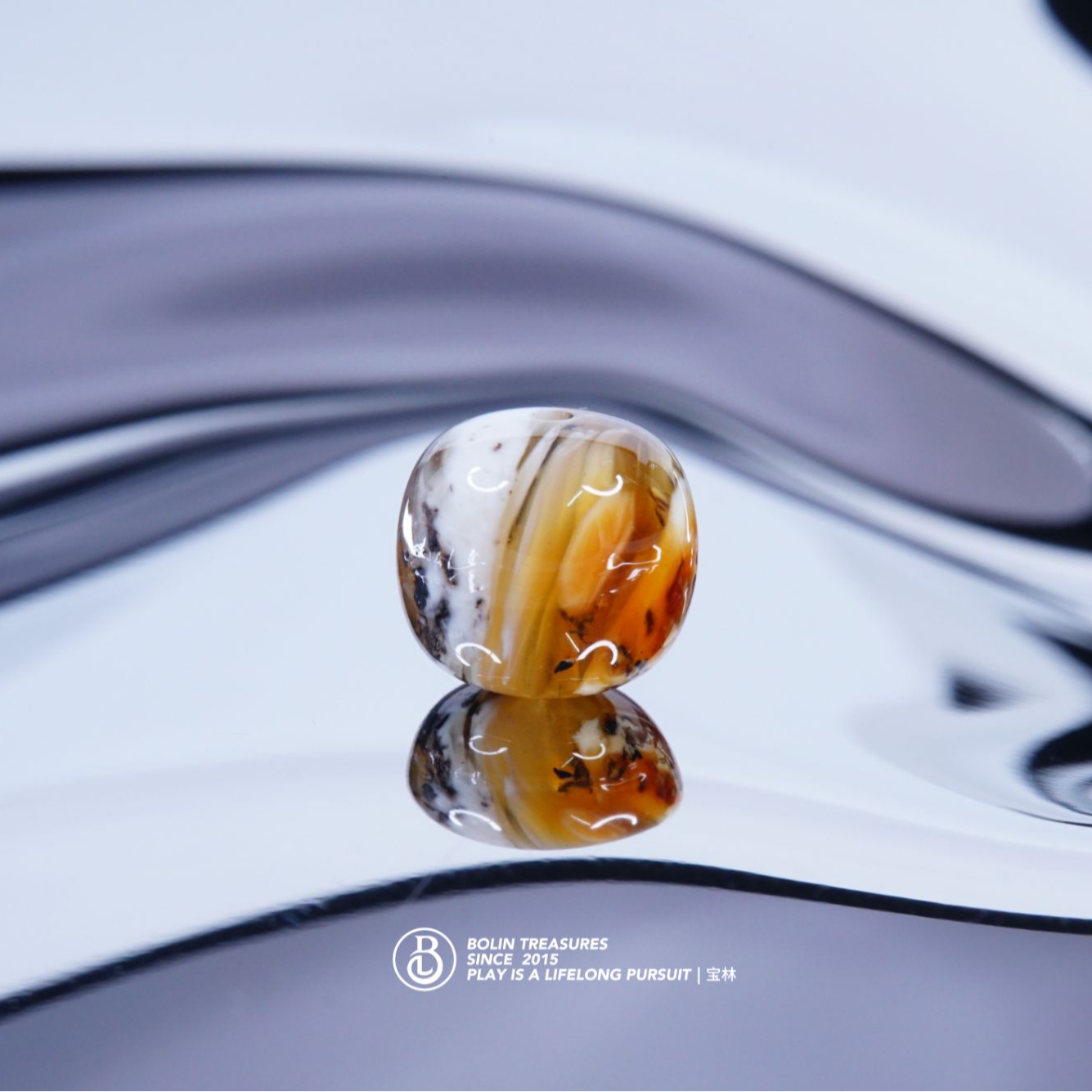 9.6mm红白拉丝奥利奥老型单珠 天然琥珀蜜蜡精品文玩配饰 