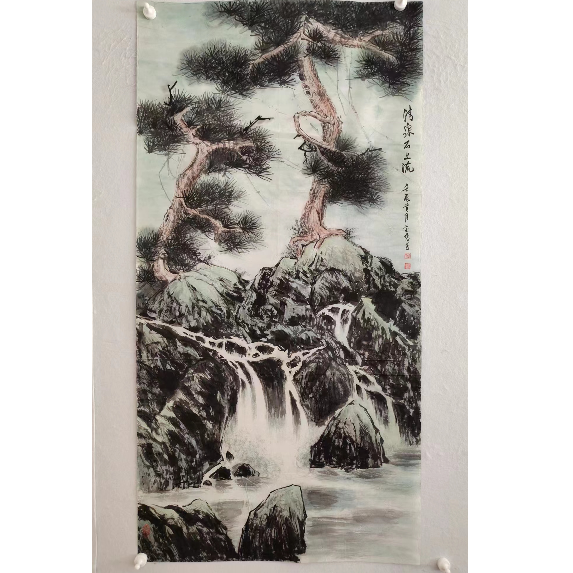 7 纯手绘老字画《苍松》中堂  尺寸 137×68