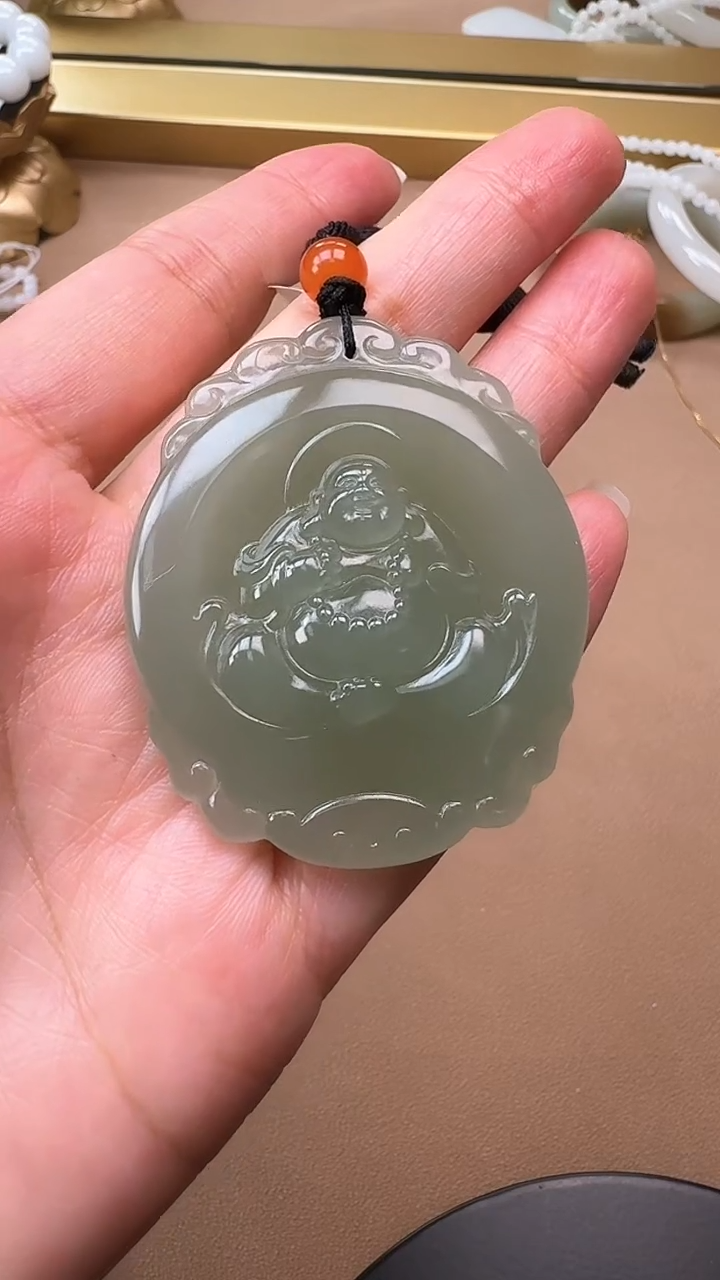 【闪购商品】和田玉吊坠未镶嵌0354和田玉圆牌笑佛吊坠