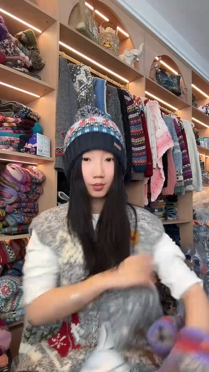 羊毛樱桃翻边帽子蓝色