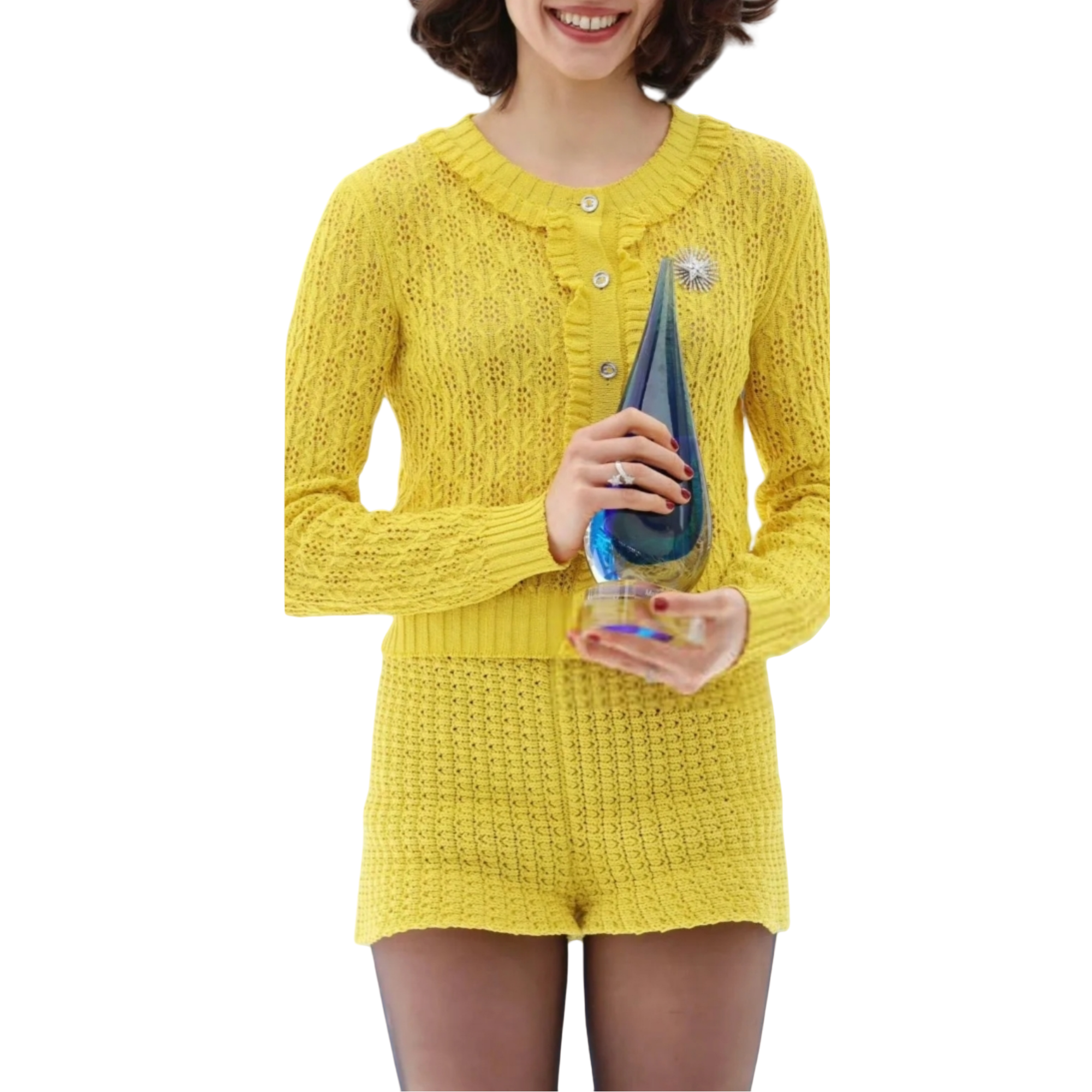 YUNAQIU 长袖气质时尚百搭夏季复古镂空针织衫-9191