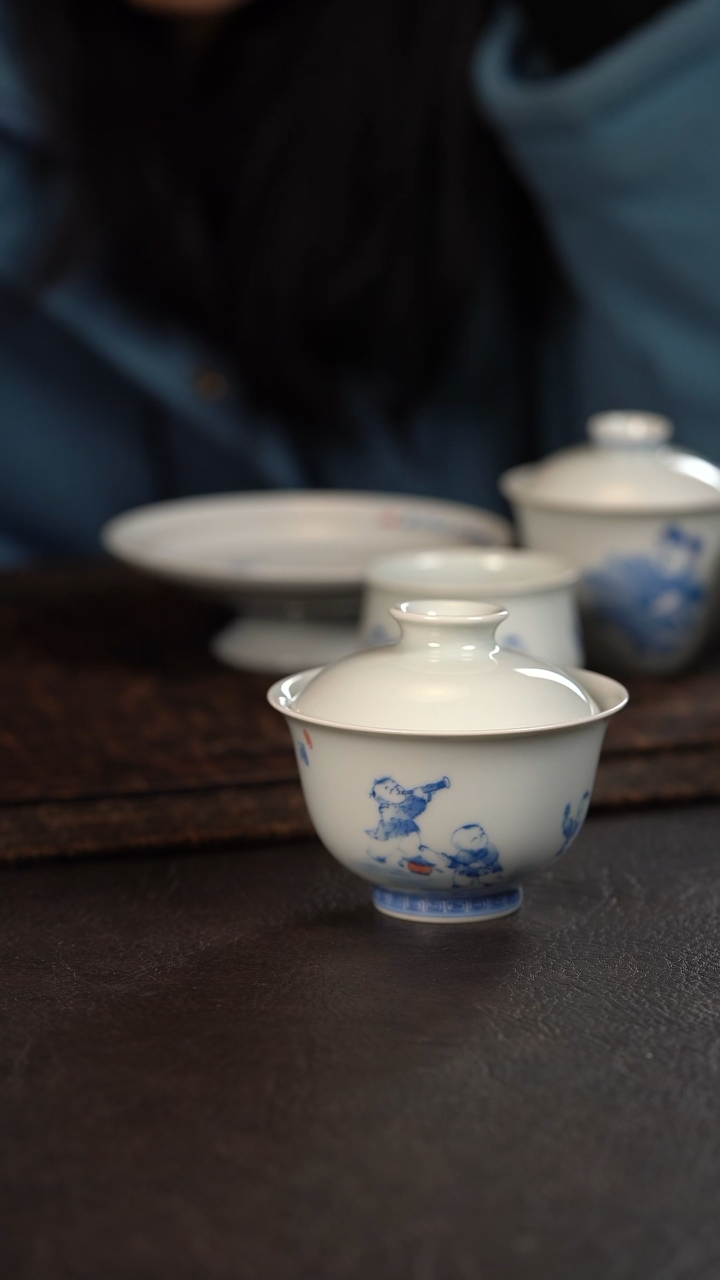 【闪购商品】杯聚澜堂五子闹春盖碗