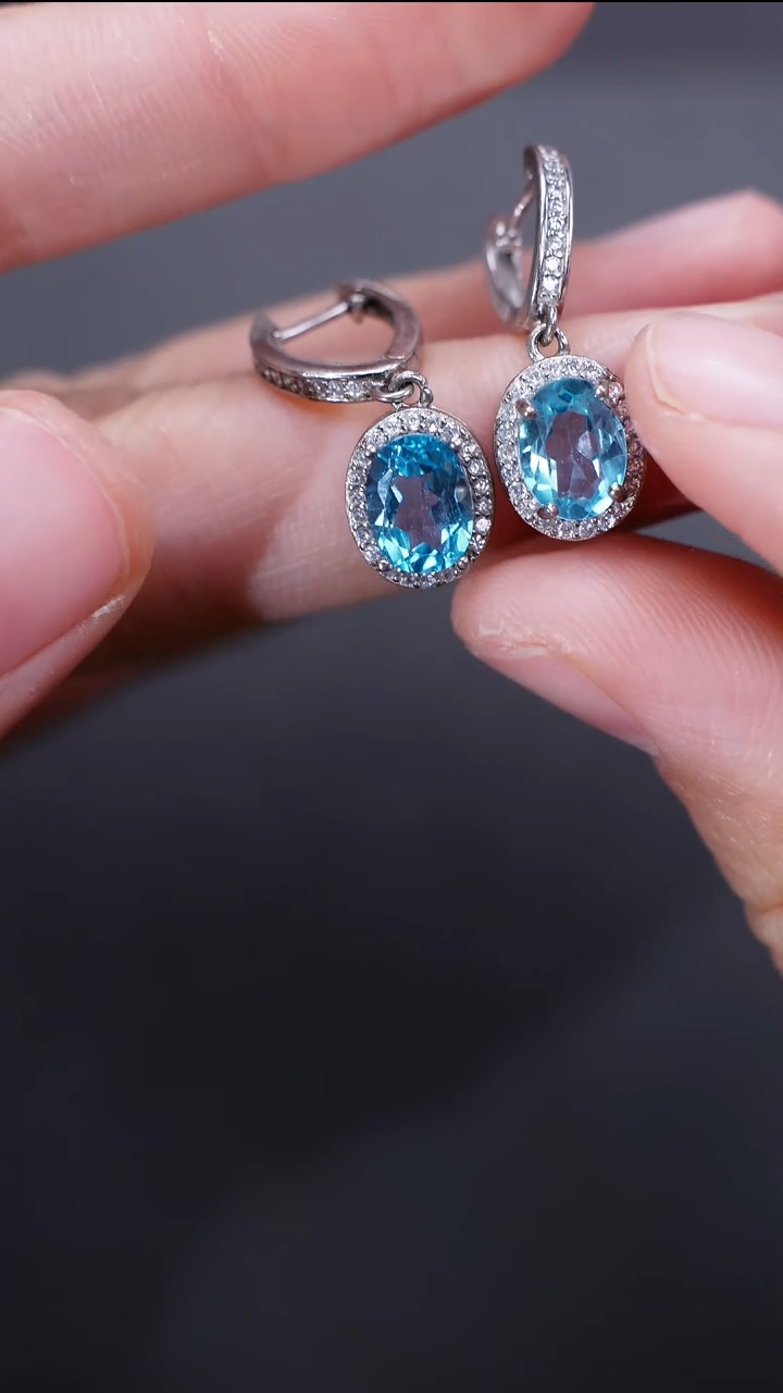 银S925镶嵌耳饰托帕石耳饰