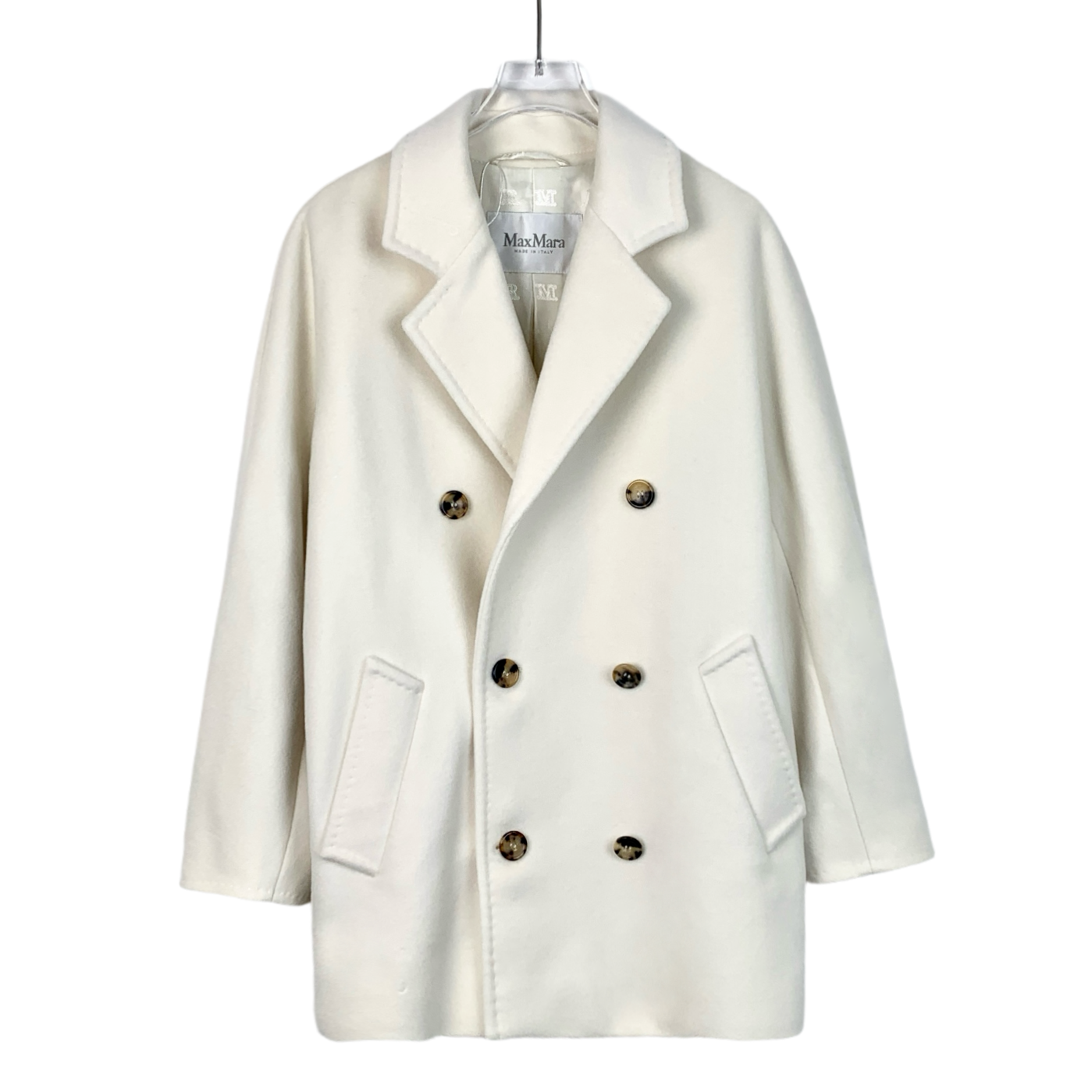 95新 MaxMara X11160 米白色翻领双排扣绵羊毛大衣外套 34 XXS码