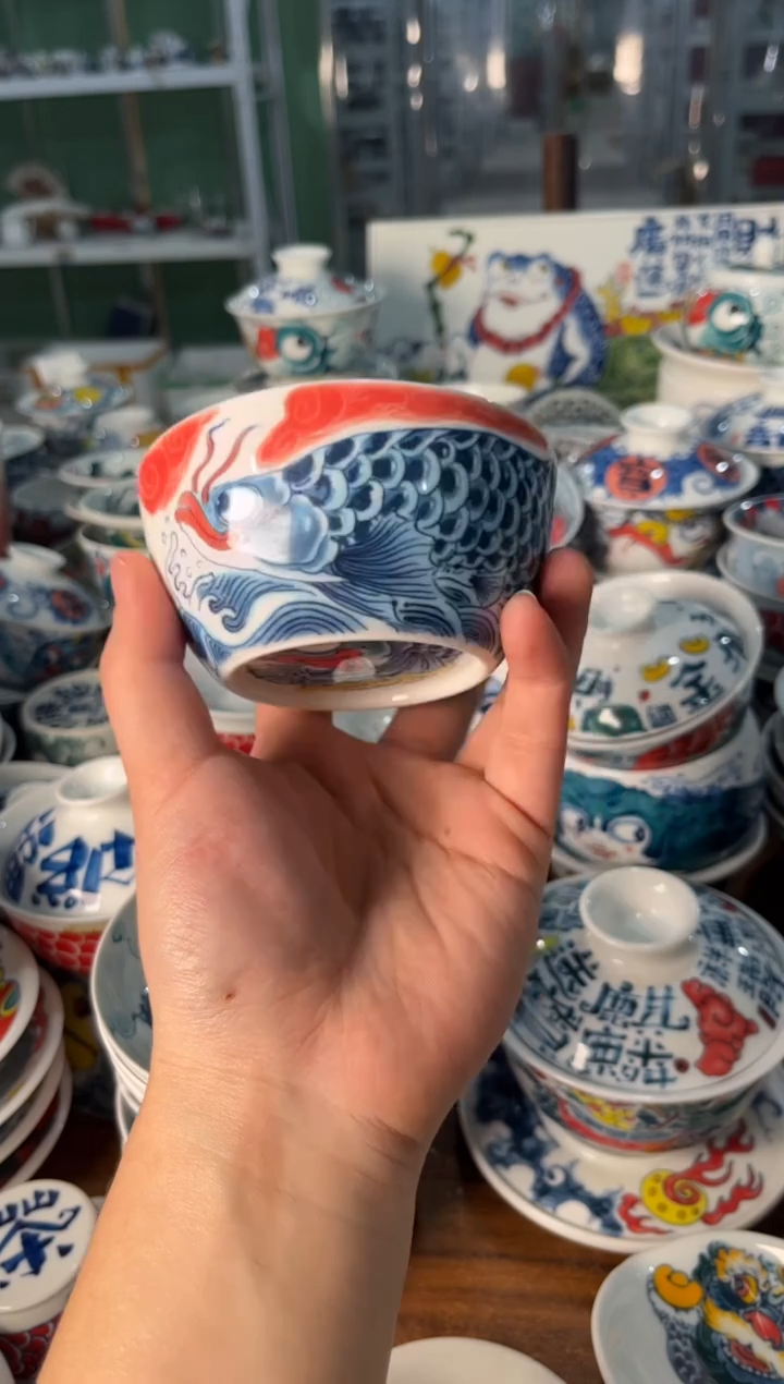昨明蓝鱼水缸杯（微瑕价格）