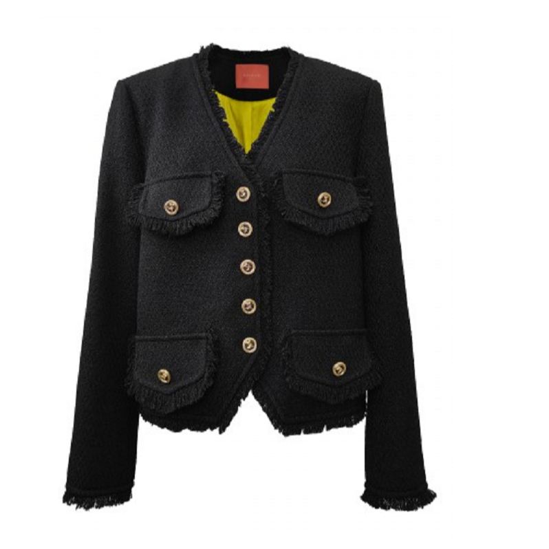 【NINI ICON商场同款清仓】秋冬黑色V领西装外套13088