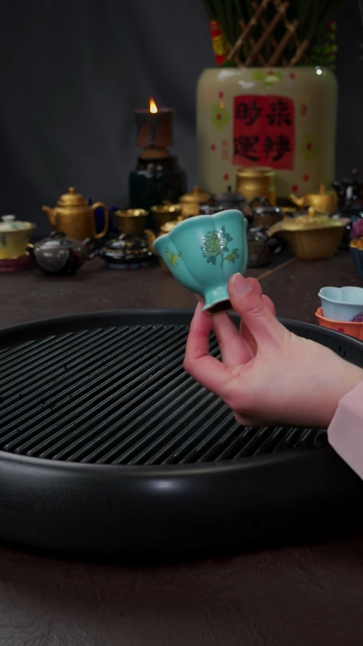 【闪购商品】杯【宜景窑天水碧】手绘小合菱