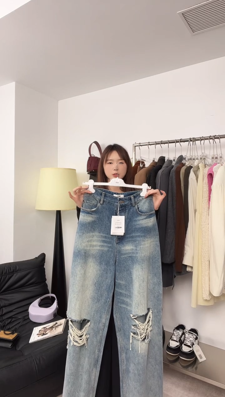 027  ETHOR 25破洞牛仔裤S码 74腰围