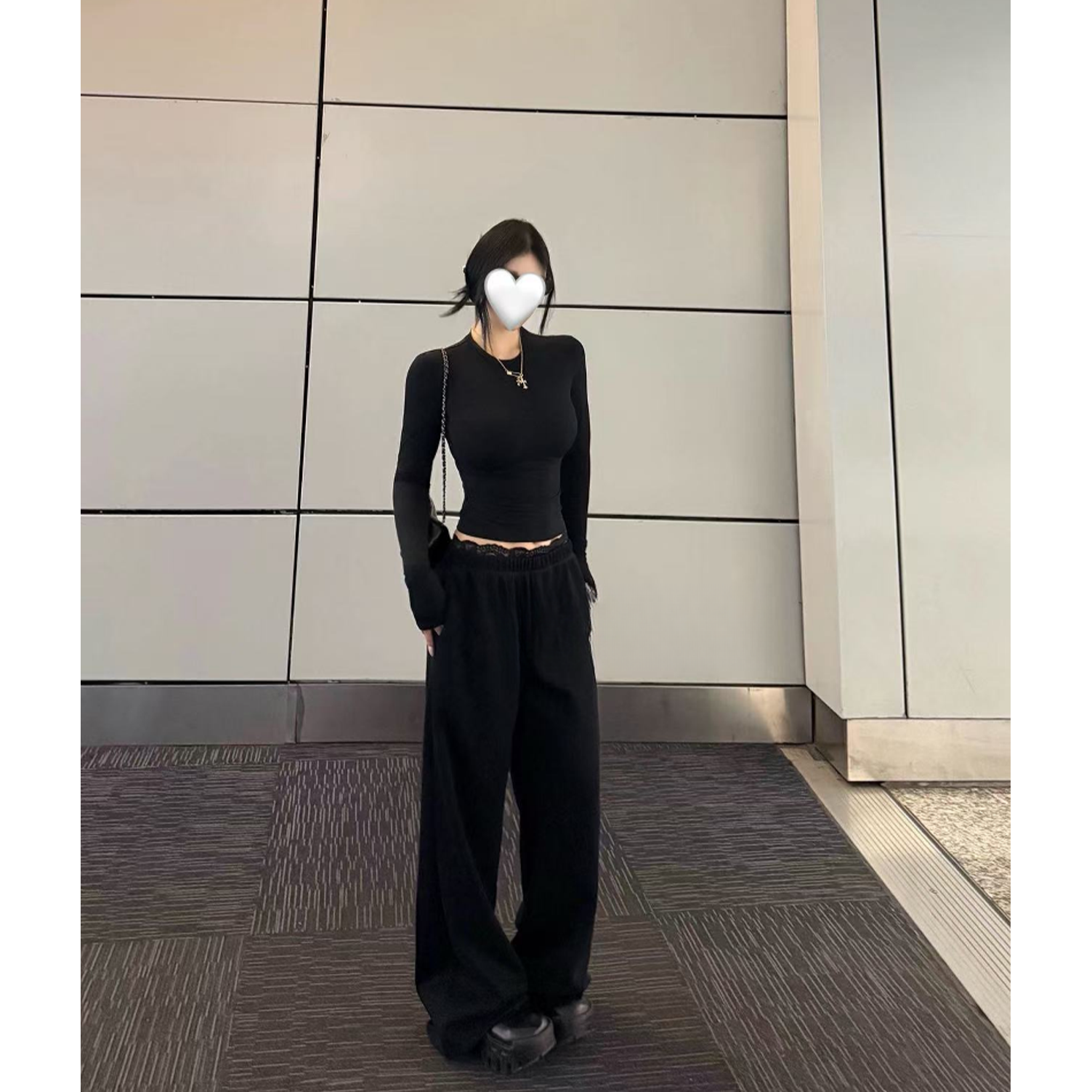 时尚套装拼接直筒裤常规打底衫休闲裤打底高腰时尚针织两件套加绒