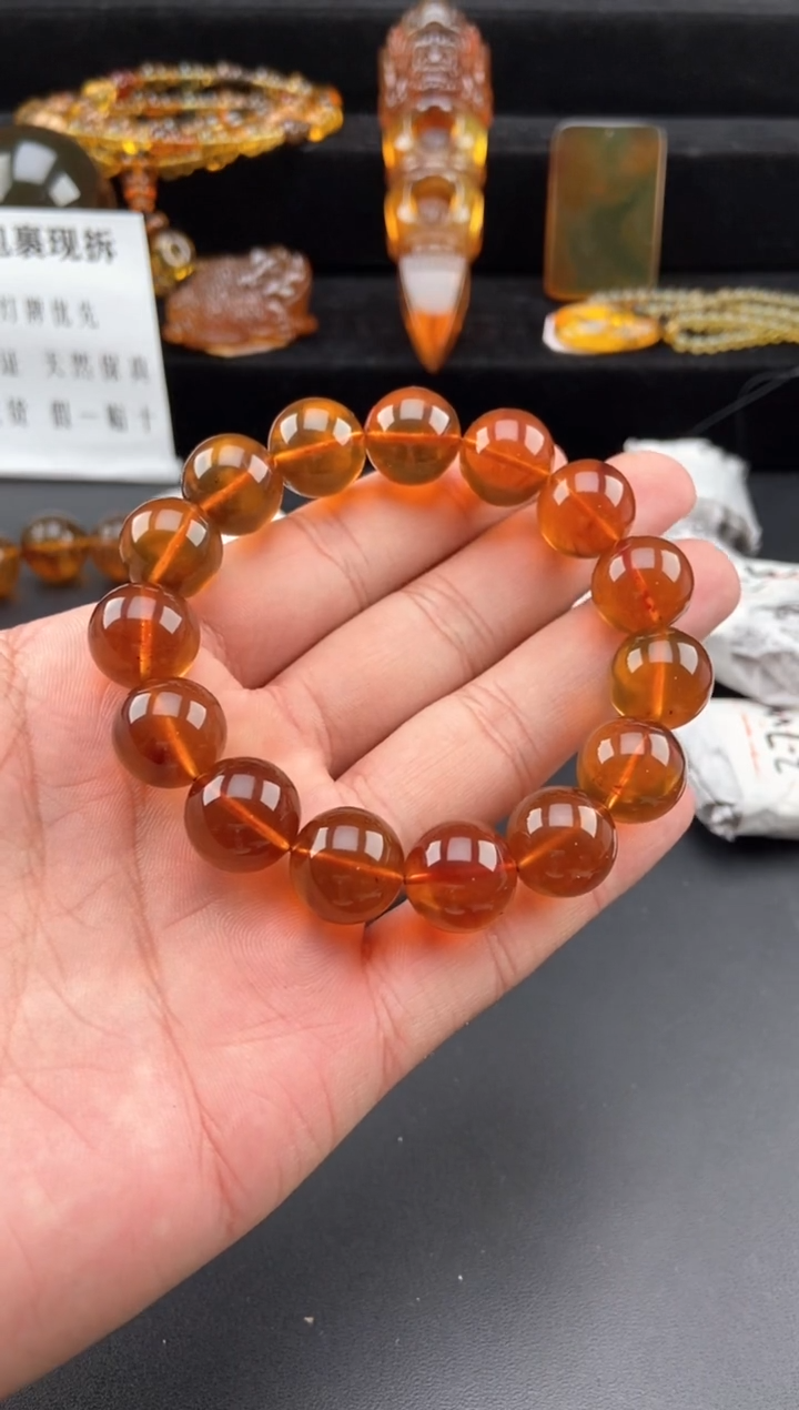 【闪购商品】琥珀手链未镶嵌金棕红手串