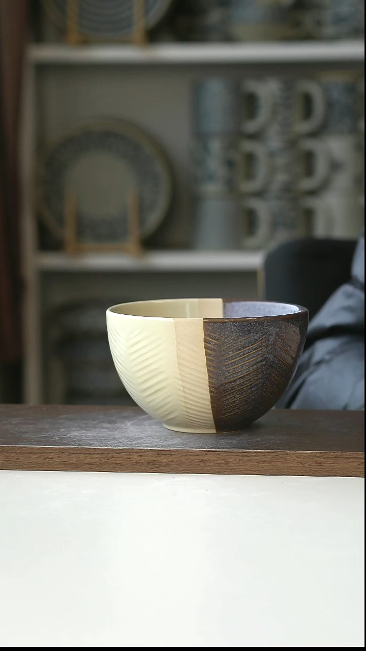 陶粗陶手作紫米拼早餐碗12.5cm@4-2@微瑕