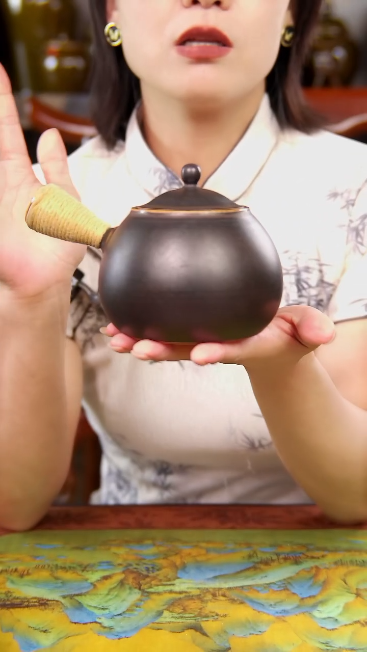 原矿釉干烧壶侧把壶