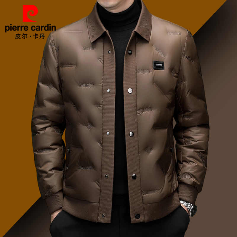 皮尔卡丹【90白鸭绒】冬季新款高档男士羽绒服商务休闲保暖翻领外套
