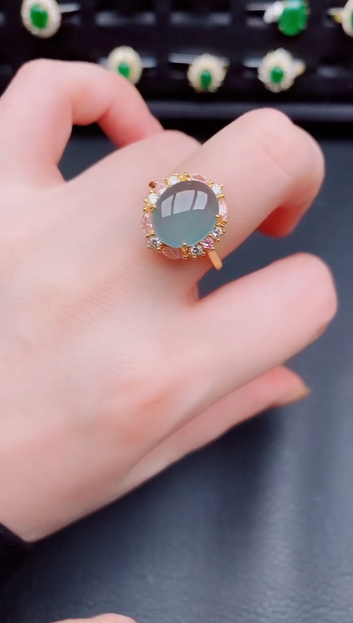 【闪购商品】翡翠戒指银S925镶嵌天然a货翡翠203