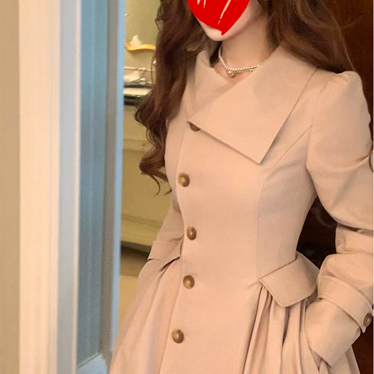 伦敦周末 摩登主义收腰大裙摆风衣中长款掐腰赫本风大衣外套女