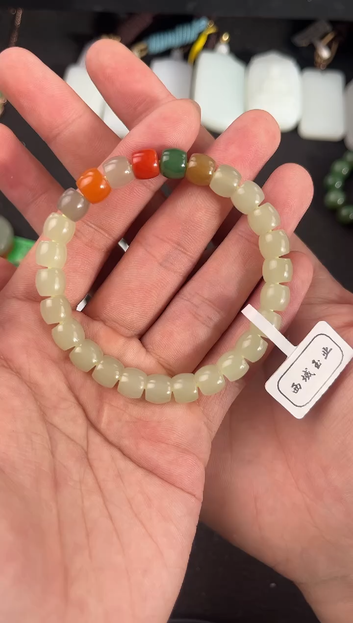 【闪购商品】和田玉手串未镶嵌若羌青黄口直切手串卡8微色差