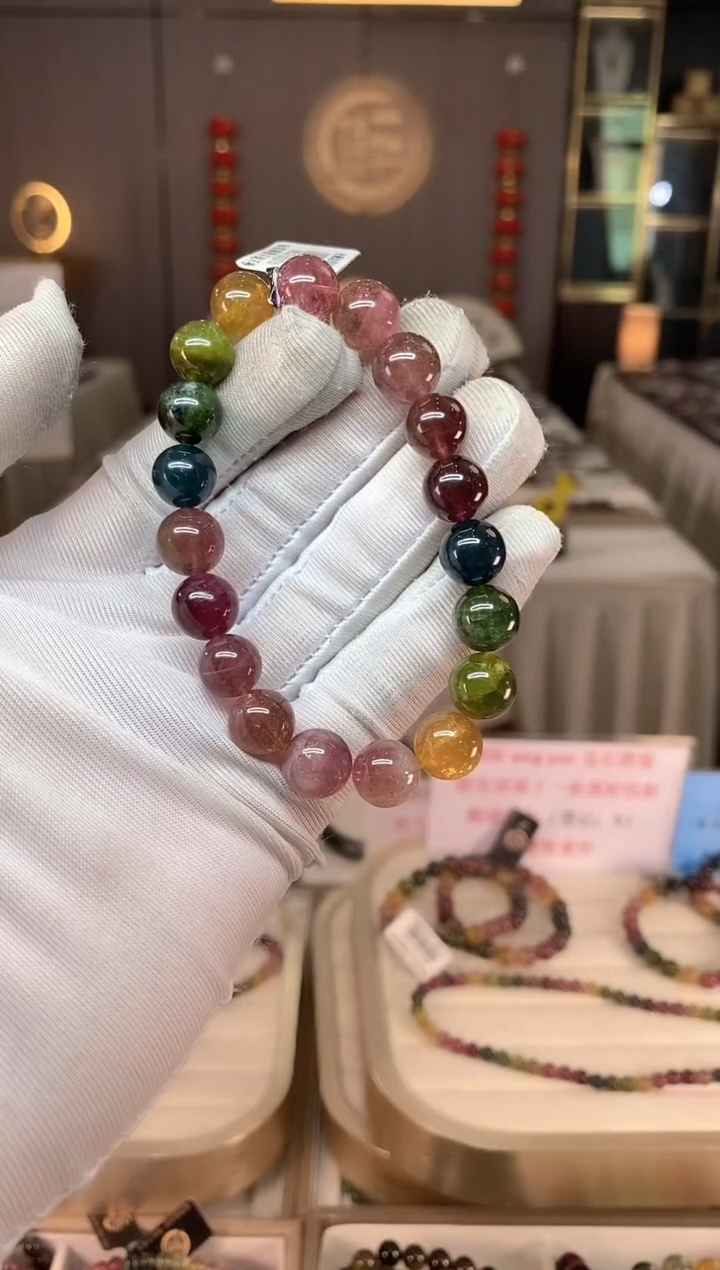 未镶嵌老矿碧玺彩虹单圈手串10mm+碧玺xion多样性发一条