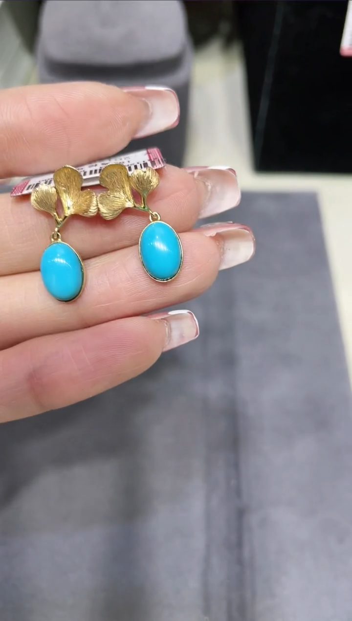 【闪购商品】绿松石耳饰18K金镶嵌·