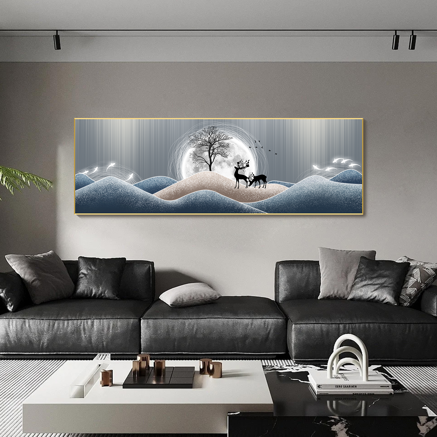 鹿鸣盛世中式简约轻奢风格房间背景装饰画