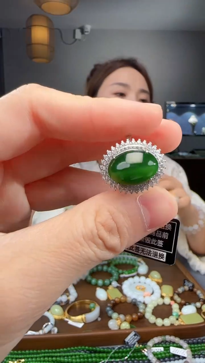和田玉戒指银S925镶嵌1