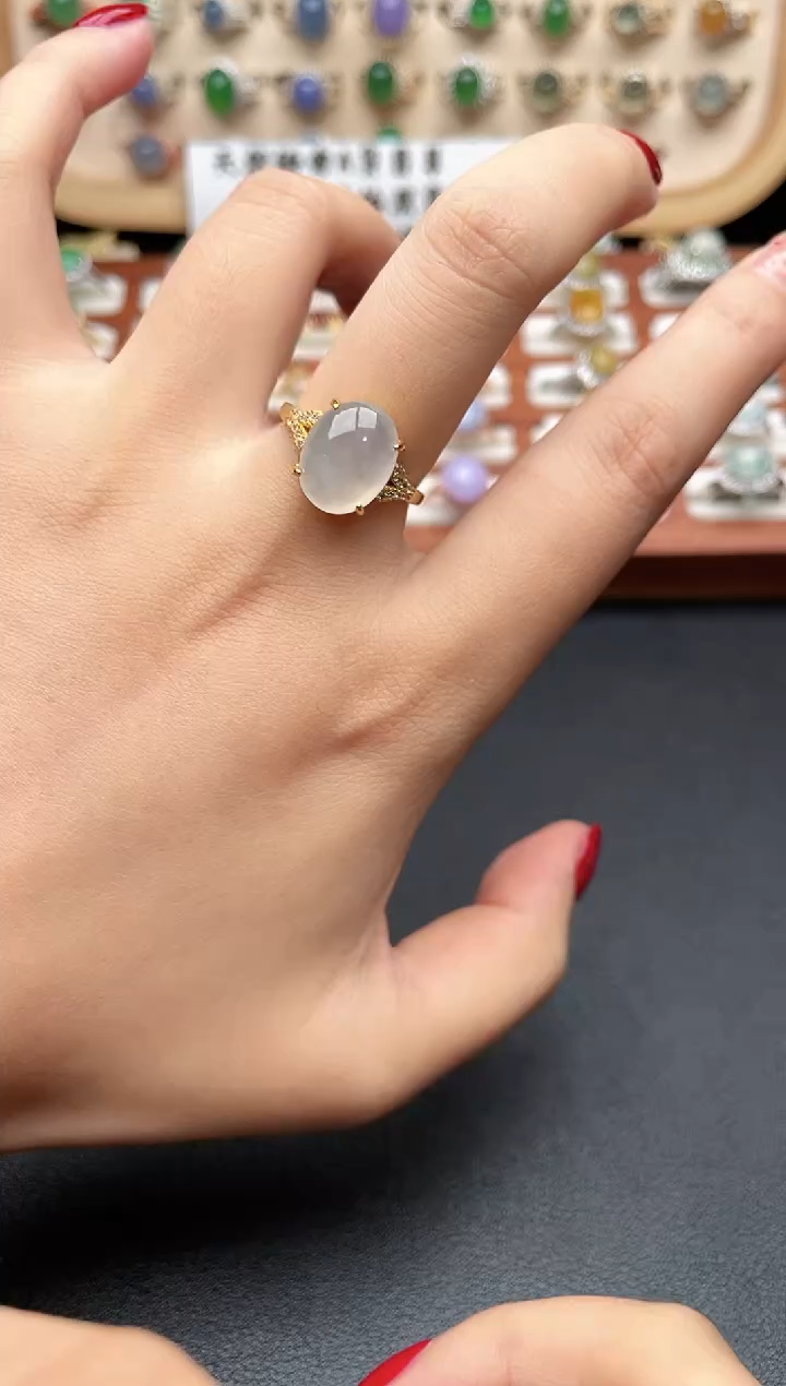 银S925镶嵌戒指翡翠一物一证一礼盒