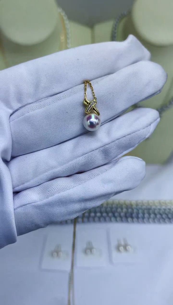 银S925镶嵌DA海水珍珠 X033 套链6-7MM