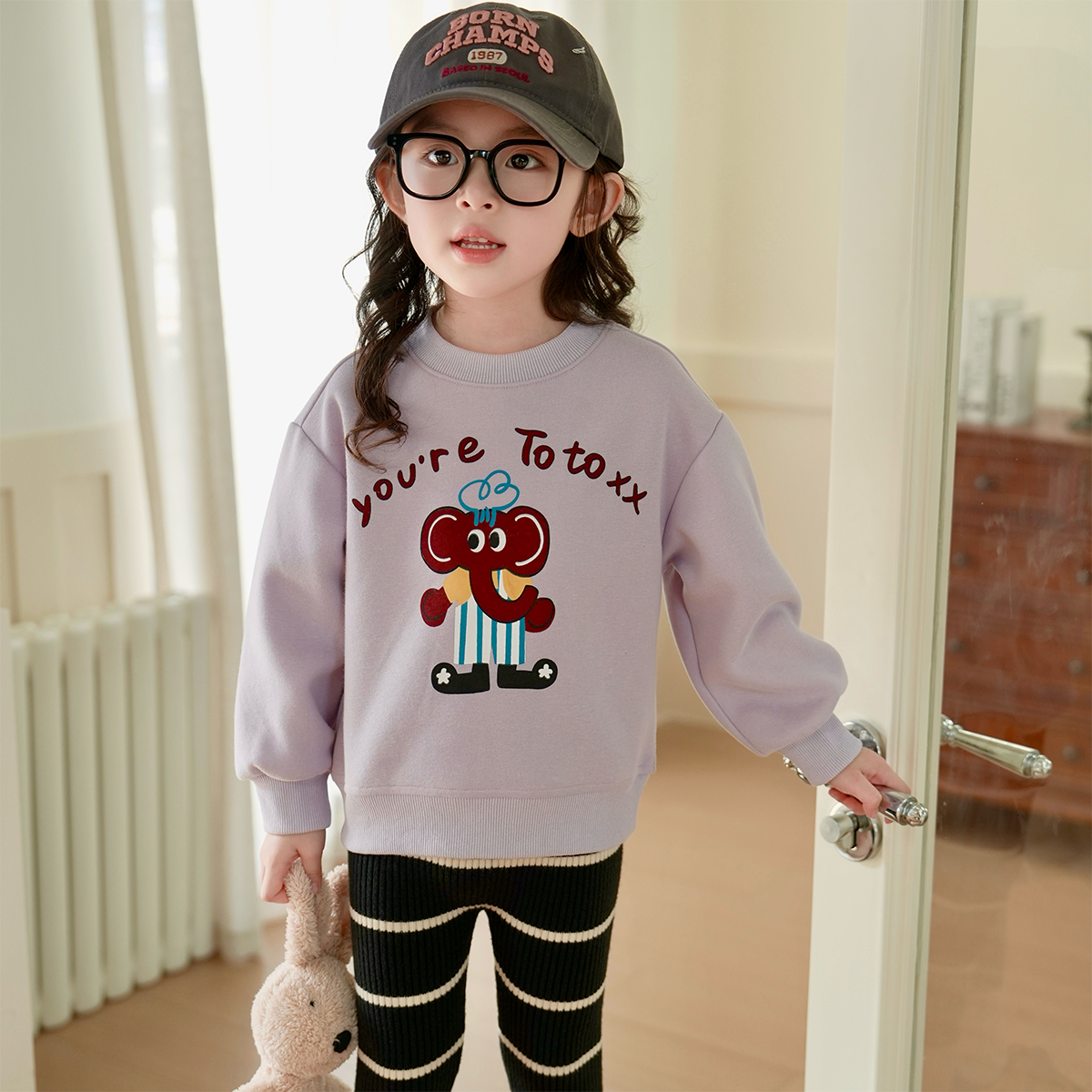 现货【厨师小象】7587女童卫衣秋款2025洋气女宝时尚卡通印花上衣