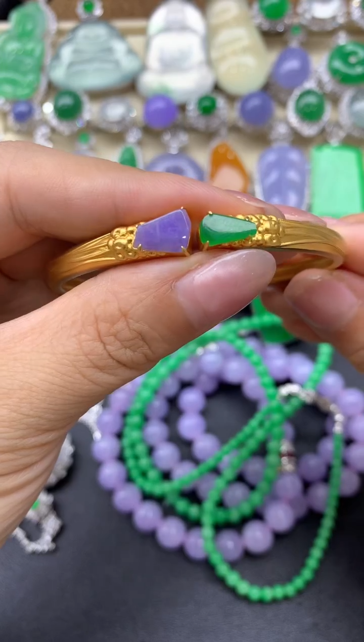 【闪购商品】翡翠手镯18K金镶嵌441-中国好珍宝