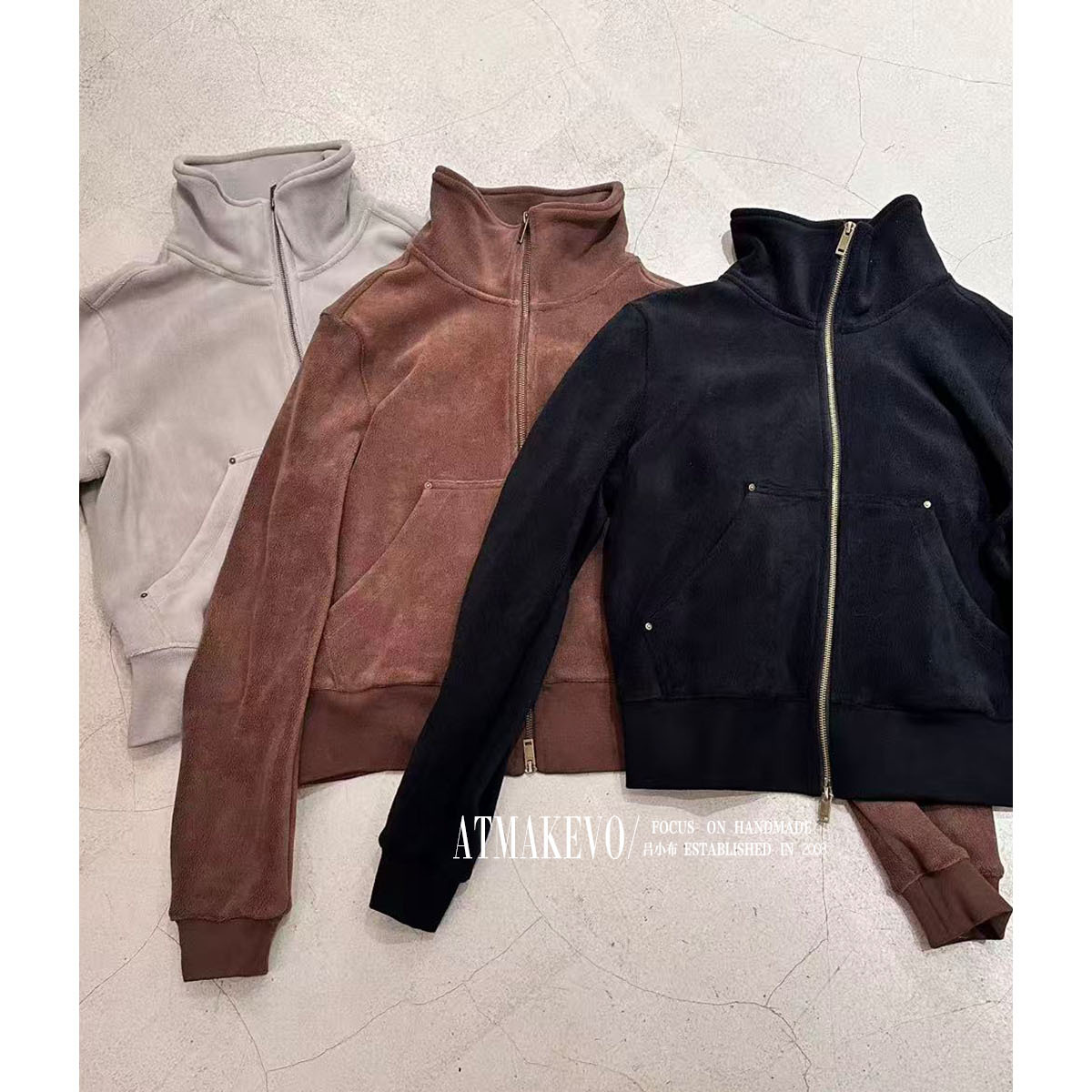 吕小布| 女薄款抓绒拉链短款宽松型立领短外套百搭修身休闲0896