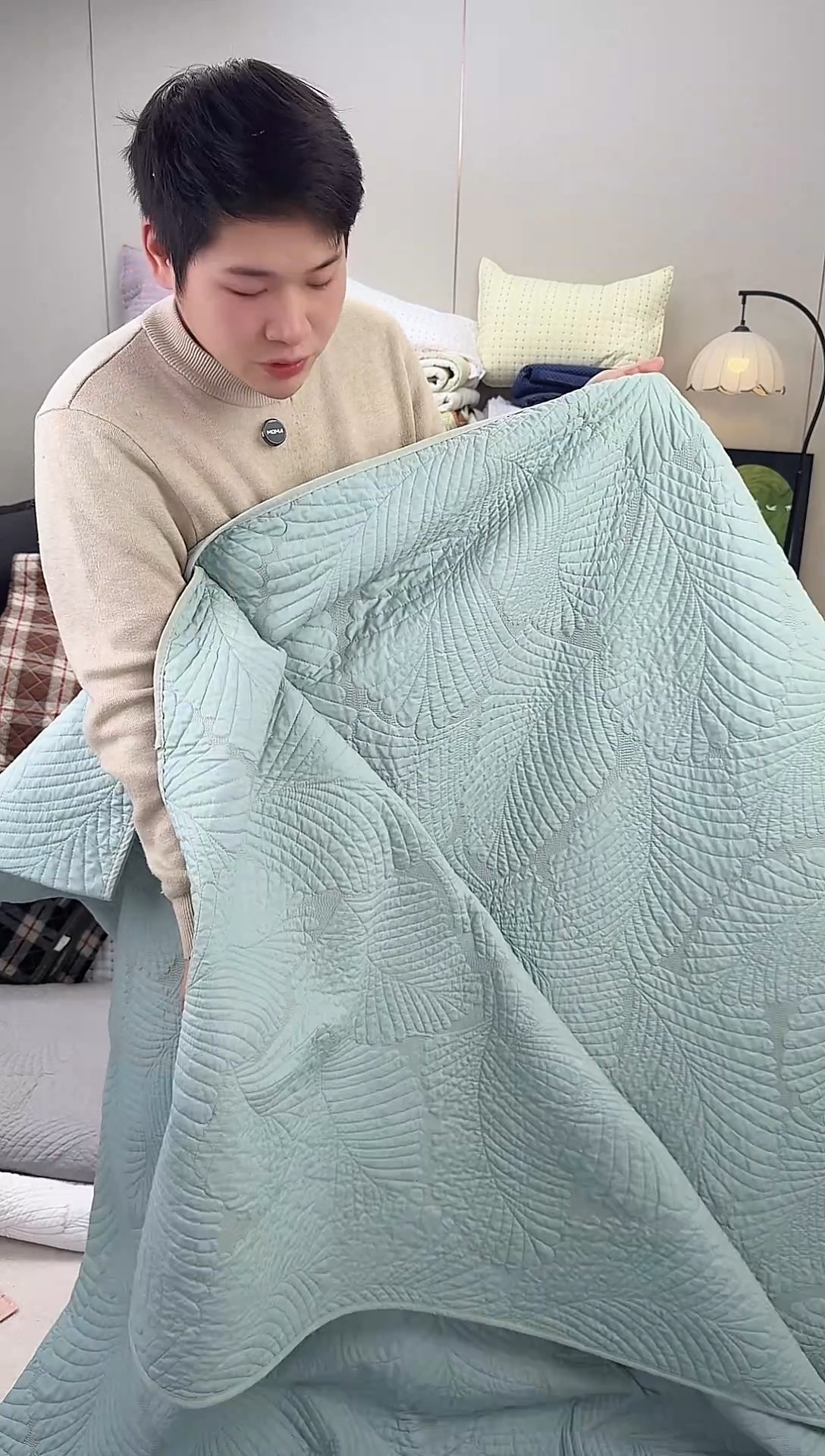 棉芭蕉叶薄荷绿220*240单床盖次密aN