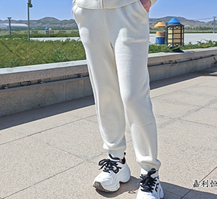 【匠心工艺】时尚简约运动风加厚抽绳女式纯山羊绒休闲裤