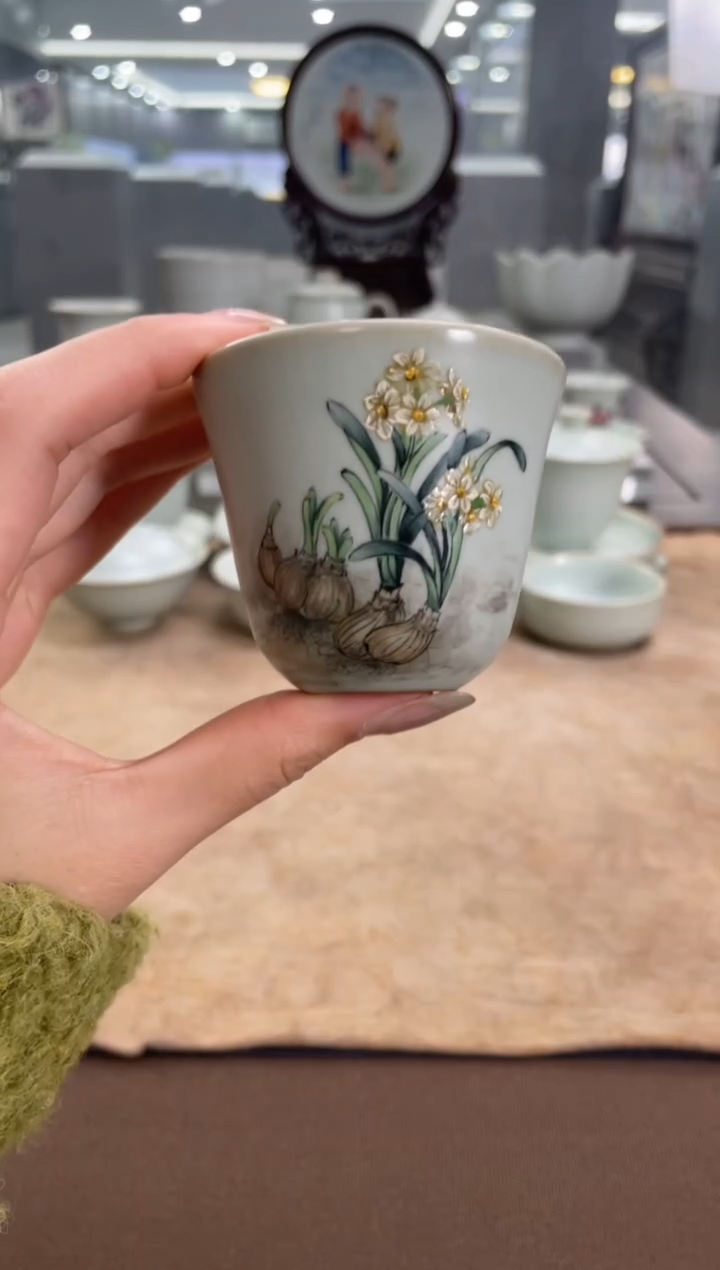 【闪购商品】周泽堂天青余秀华彩绘水仙花杯