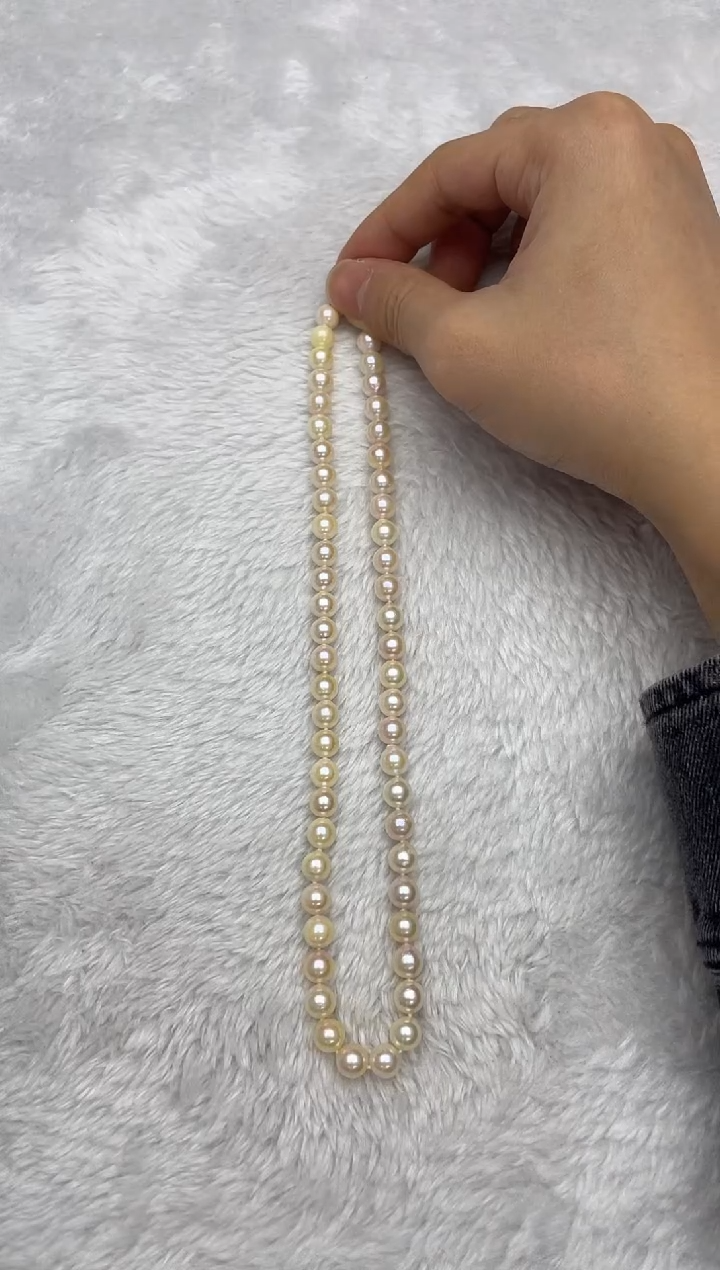 项链银S925镶嵌海水珍珠AK羽皇金7-7.5mm
