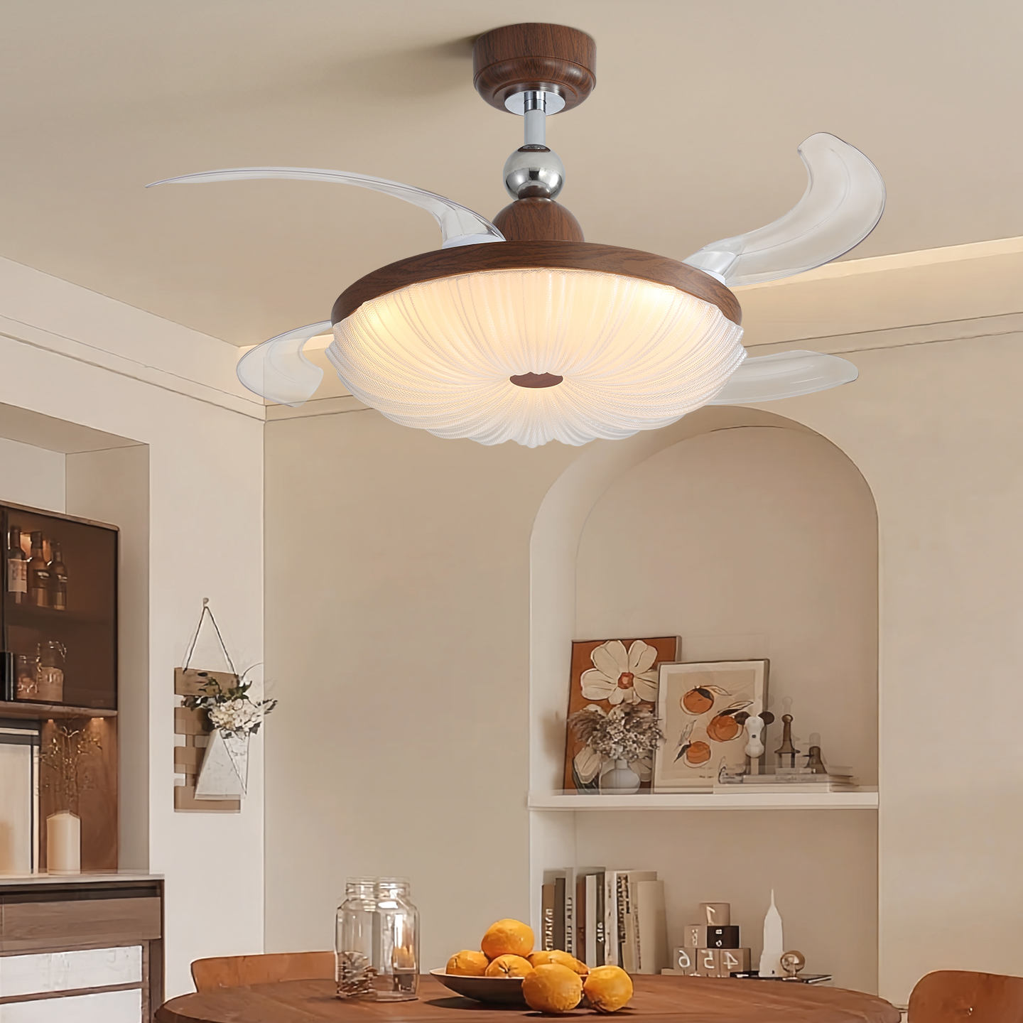 卧室隐形风扇灯中古灯吸顶灯复古新中式静音超薄大风力餐厅吊扇灯