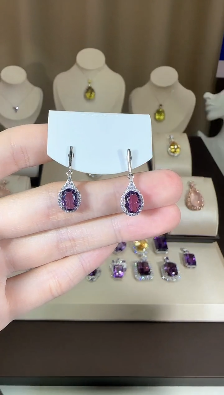 【闪购商品】紫晶耳饰银S925镶嵌耳坠