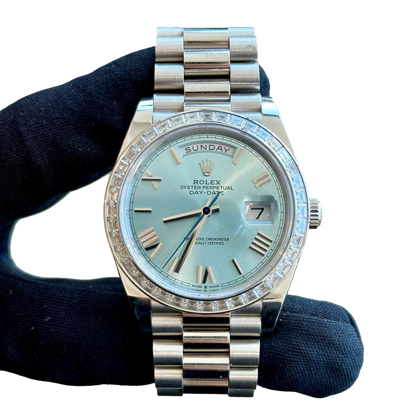 99新 Rolex/劳力士 江峰/228396/T方钻/铂金/冰蓝DD/22年双吊全套