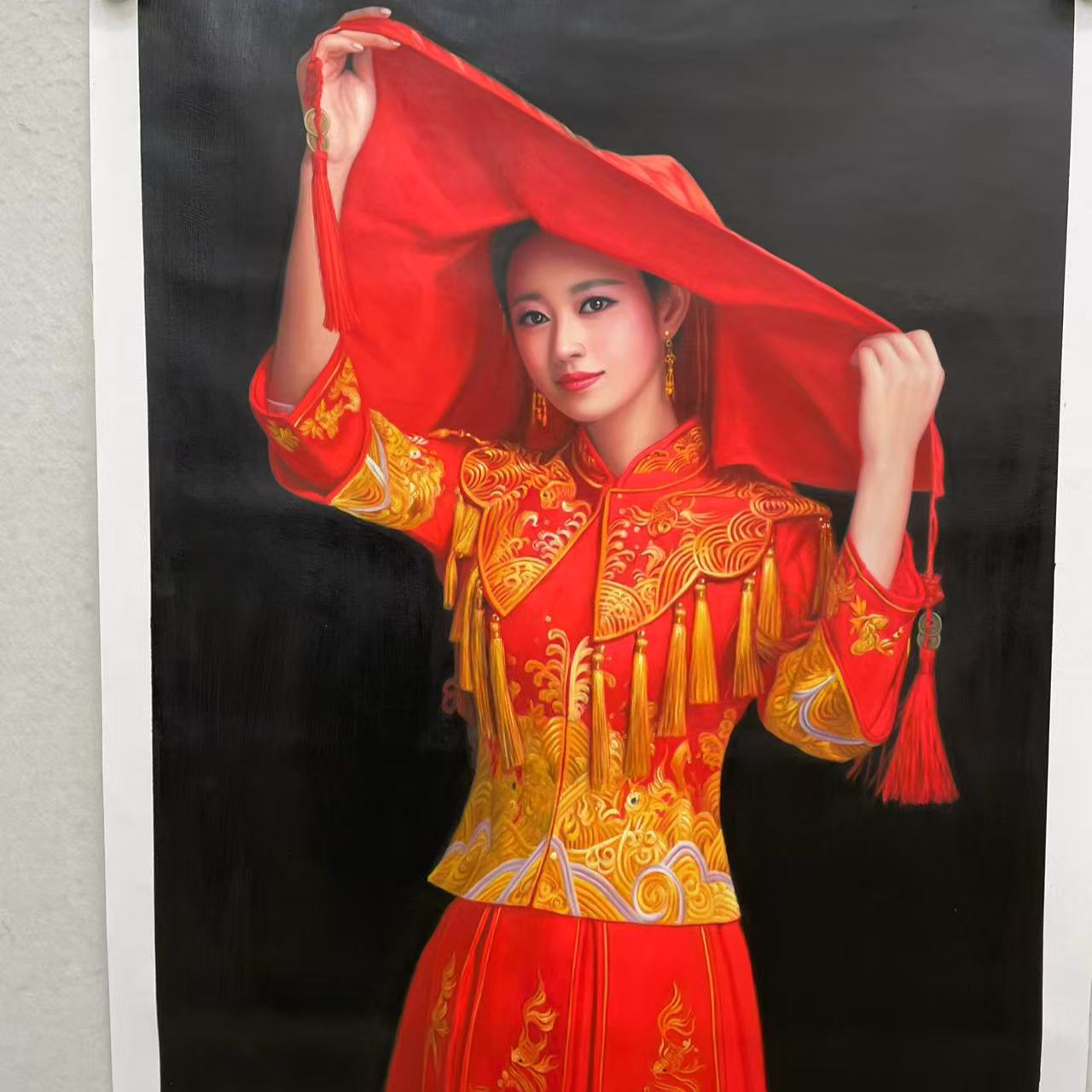 林彦新 ***中国新娘-盖头-流苏-75*100厘米-手绘油画-麻布