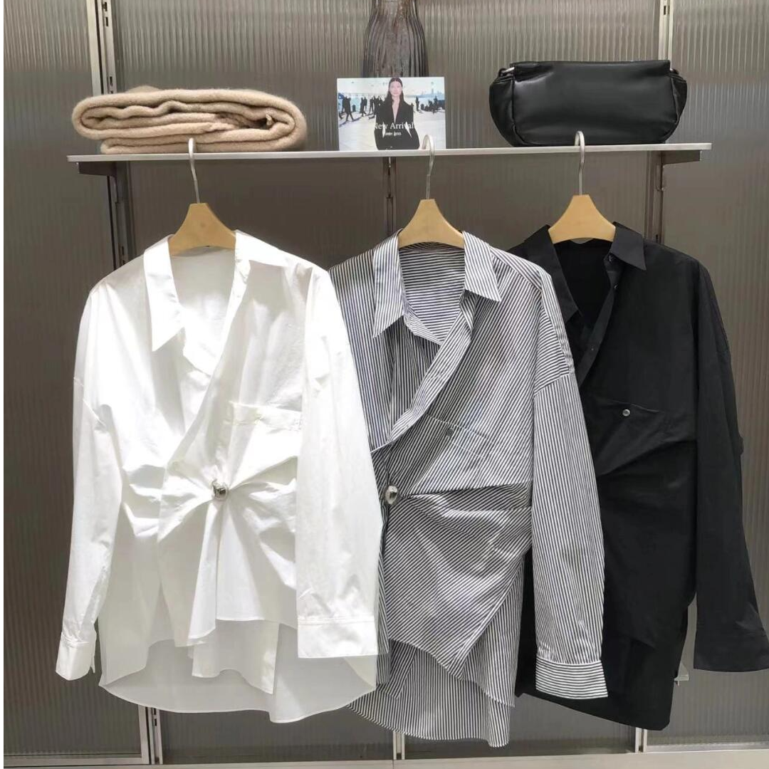 【季末清仓】原单25春新品条纹衬衫小众衬衣解构立体裁剪5P2211250