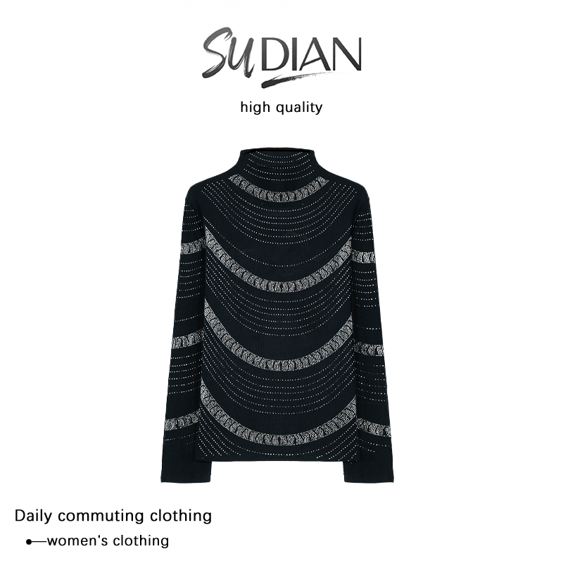 【SUDIAN】秋冬新款蝶影星芒烫钻打底衫Q25CD2454
