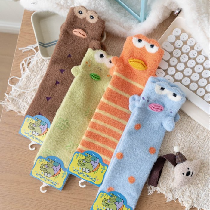 【正版比奇堡小丑鱼】秋冬保暖厚款中筒袜 卡通动漫澳绒袜子女