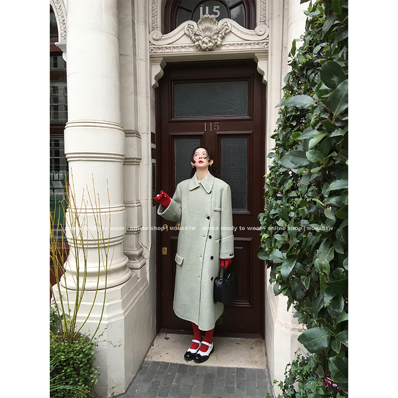 【Mona张绮贤 】MONA 60羊毛 双面呢中长呢大衣女 O124M13411