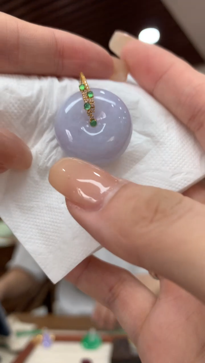 吊坠(不含链)18K金镶嵌翡翠平安扣