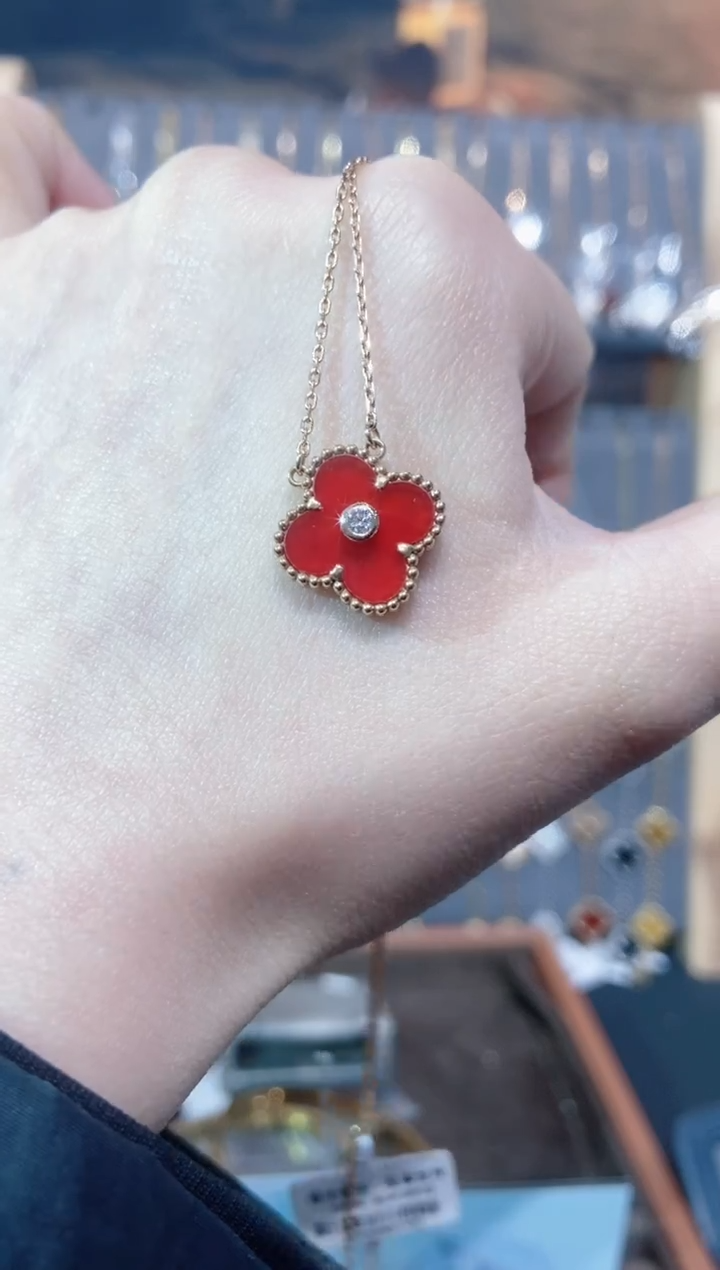 套链18K金镶嵌钻石钻石K玫单钻红草