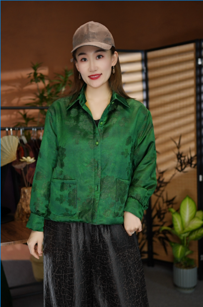 【苗蔓纱语】秋季新款翻领桑蚕丝棉衣外套