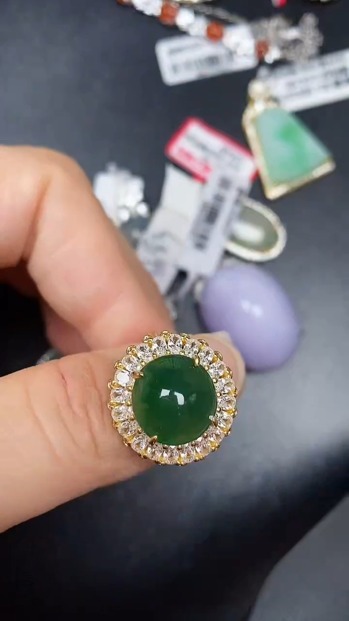 银S925镶嵌戒指翡翠3640