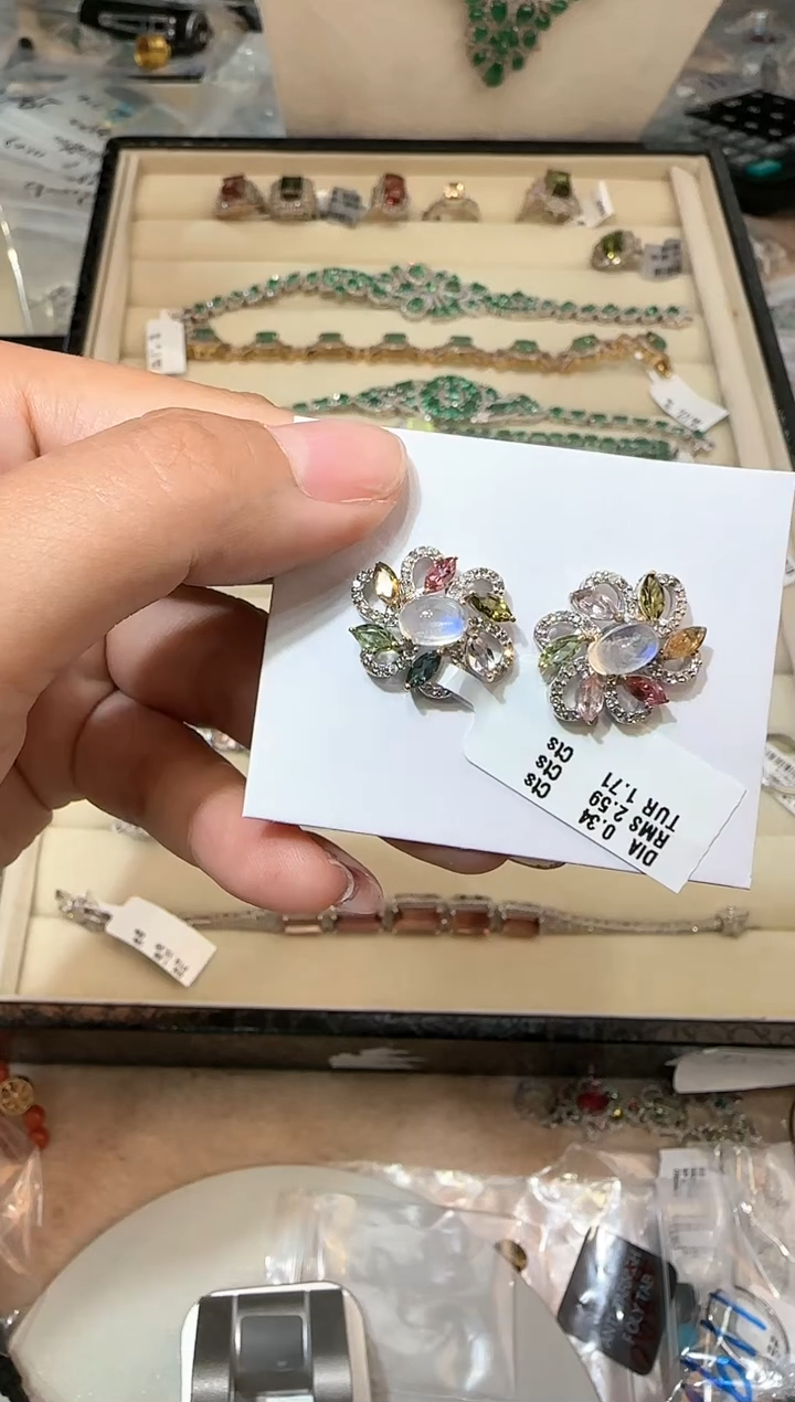 【闪购商品】定制长石戒指银S925镶嵌耳饰